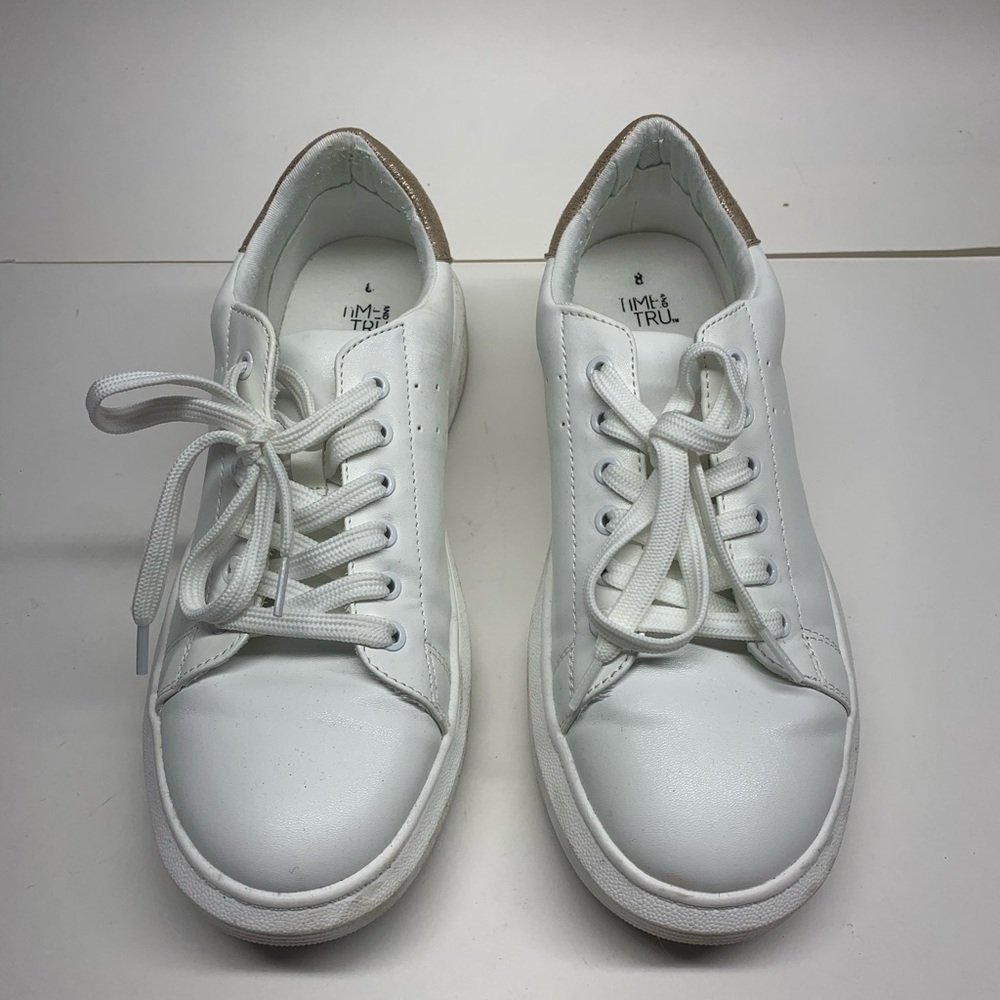 Time and Tru Hard Top White Platform Sneakers, Size 8, with Gold Material Accent